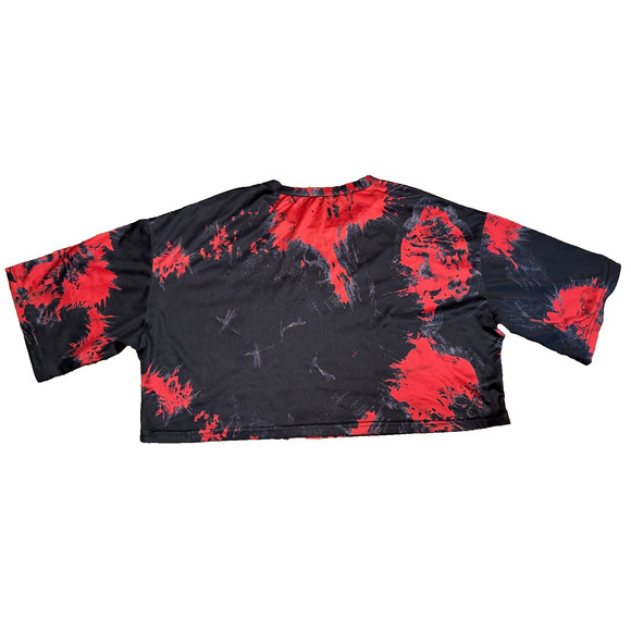 WOMENS CROP TOP SIZE LARGE IN RED AND BLACK W/2 SKELETAL HANDS ON FRONT - Picture 3 of 9